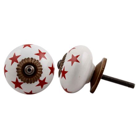 White Red Star Ceramic Knob